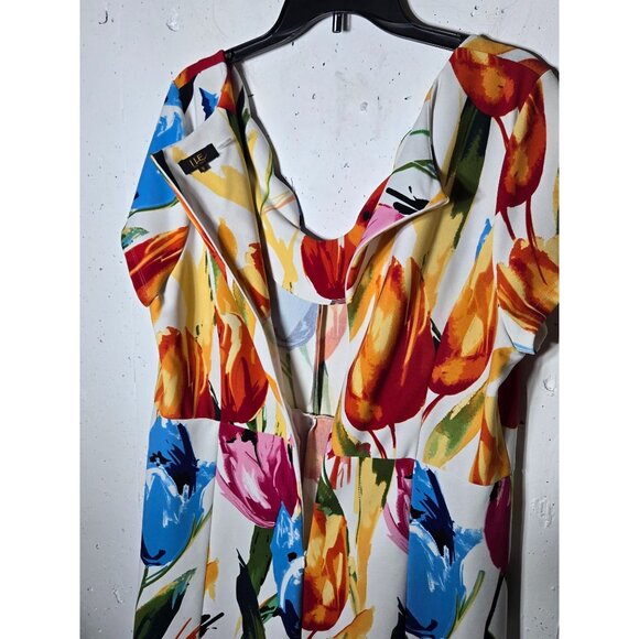 ILE New York Womens Floral Short Sleeve Midi Dress Size 16 Boho Easter Spring - Picture 3 of 9